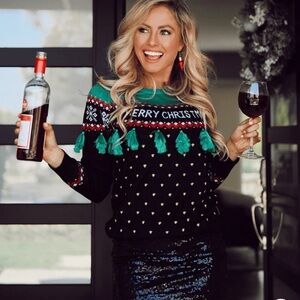 TIPSY ELVES WOMEN'S CHRISTMAS TREE TASSEL UGLY CHRISTMAS SWEATER size M